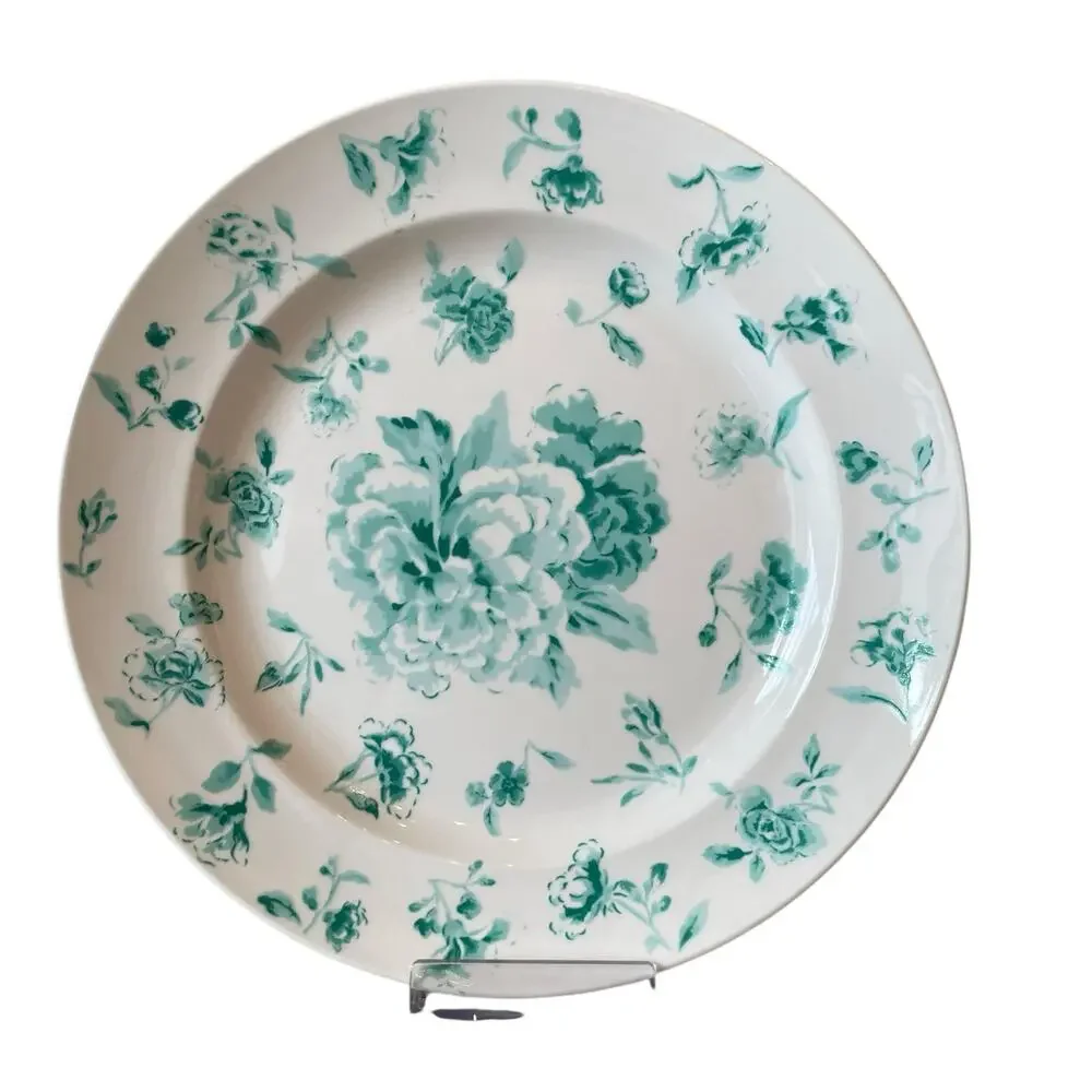 Martha Stewart Floral Salad Plates 8.5in Porcelain Set of 4 Teal White NEW
